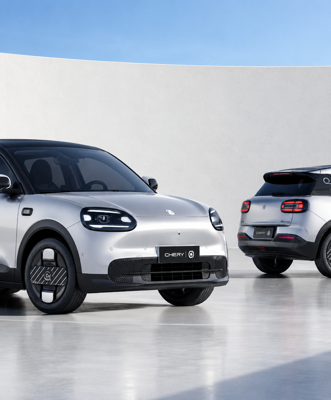 SUV eléctrico Chery en estudio minimalista